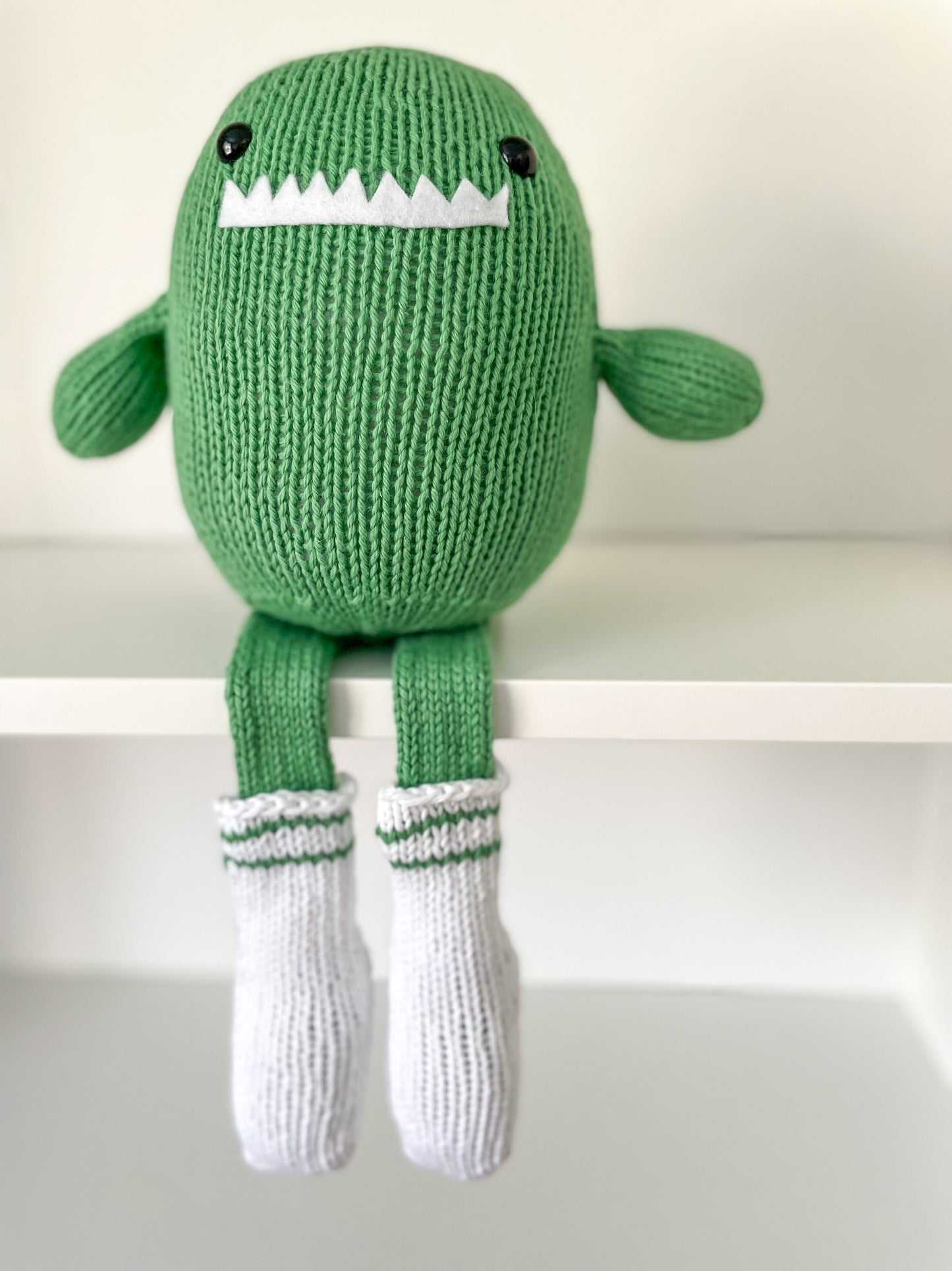Tuck the Sock Monster // Green Stuffed Monster Toy with Socks // Hand Knit Monster