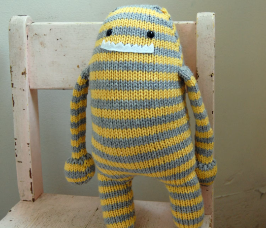 Friendly Monster Stuffed Animal - Yellow and Gray Stripes